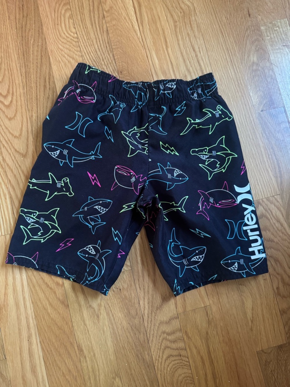 Hurley Boys Black & Neon Shark Swim Trunks Size 7